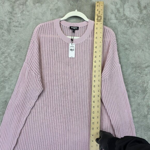 Express Sweater Womens Large Pink Light Purple Cotton Open Knit Tunic NWT - Picture 4 of 11